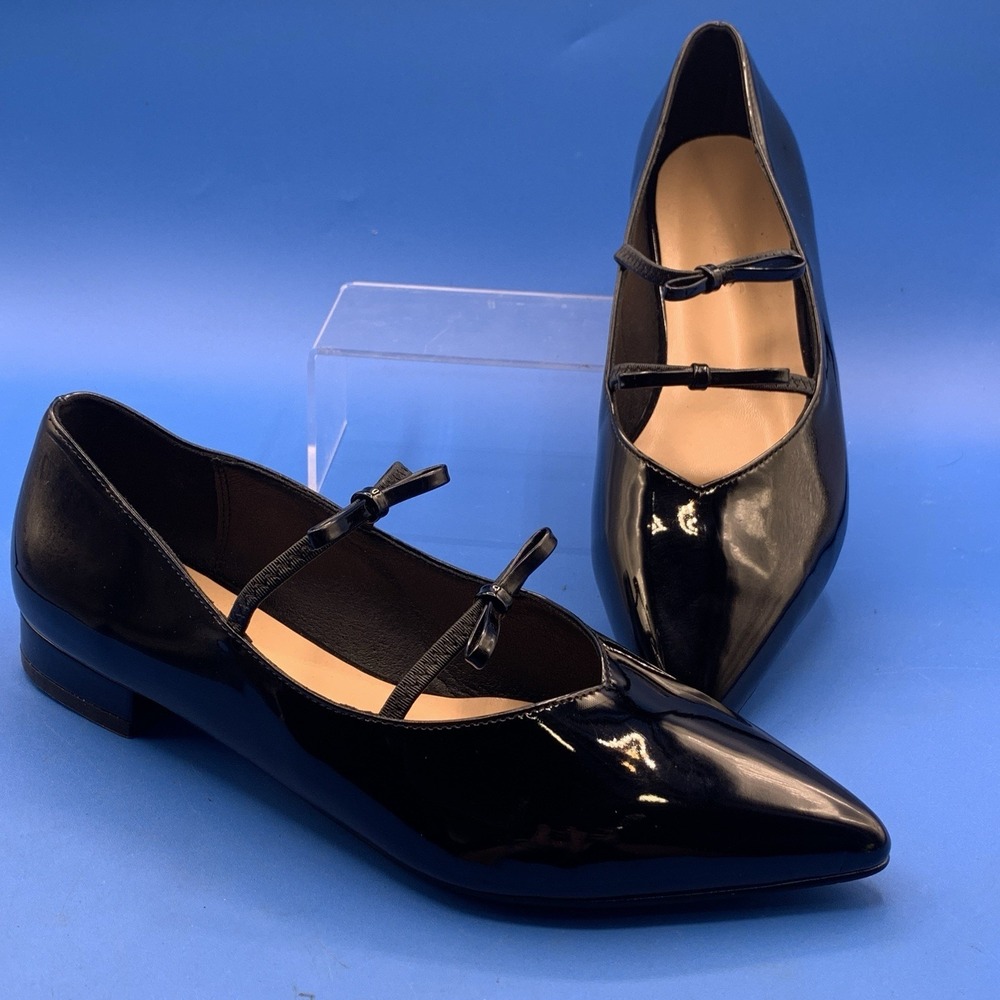 Lovirs Women's Black Double Bow Pointed Toe Faux Patent Leather Flats - Size 10